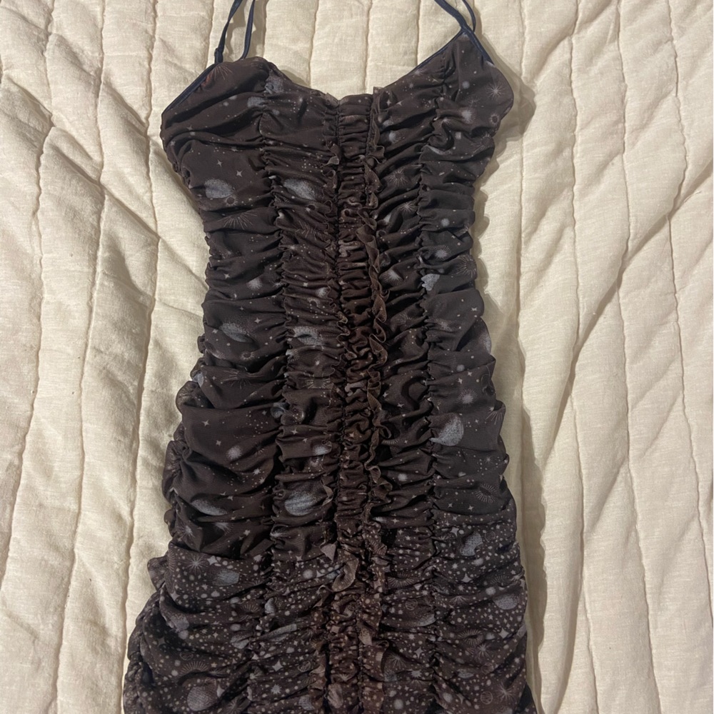 UO Tegan mesh body con galaxy print mini dress
